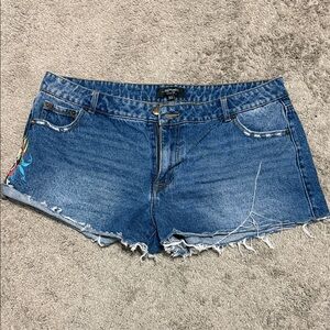 Ed Hardy Distressed Blue Jean Shorts